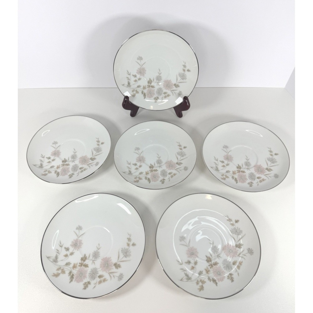 Noritake China Barbara 6009 Saucers Set of 6 Floral Silver Rim Japan vintage